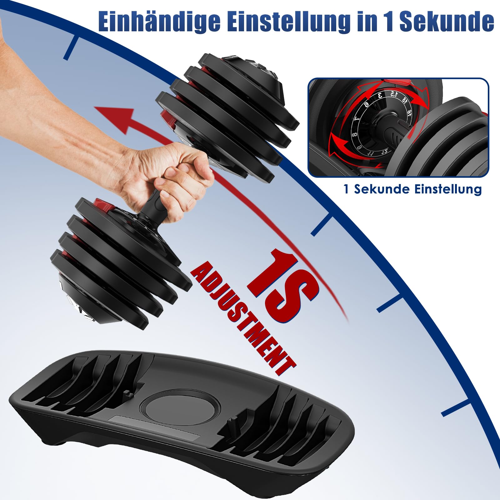 DH FitLife 2 x 18kg verstellbare Hanteln 1,5 bis 18 KG mit 12 Gewichtsstufen, Kurzhanteln mit Hantelscheiben, 2er set