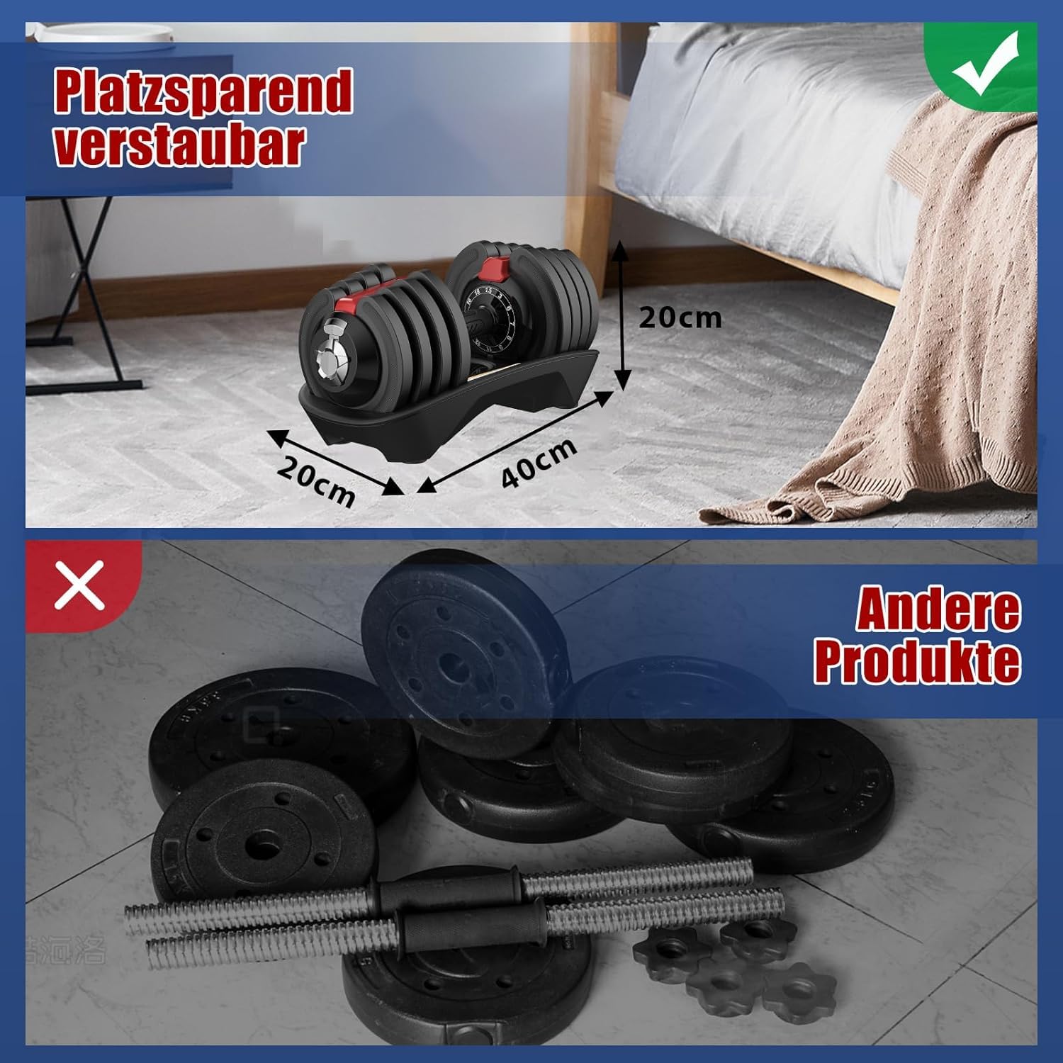 DH FitLife 2 x 18kg verstellbare Hanteln 1,5 bis 18 KG mit 12 Gewichtsstufen, Kurzhanteln mit Hantelscheiben, 2er set