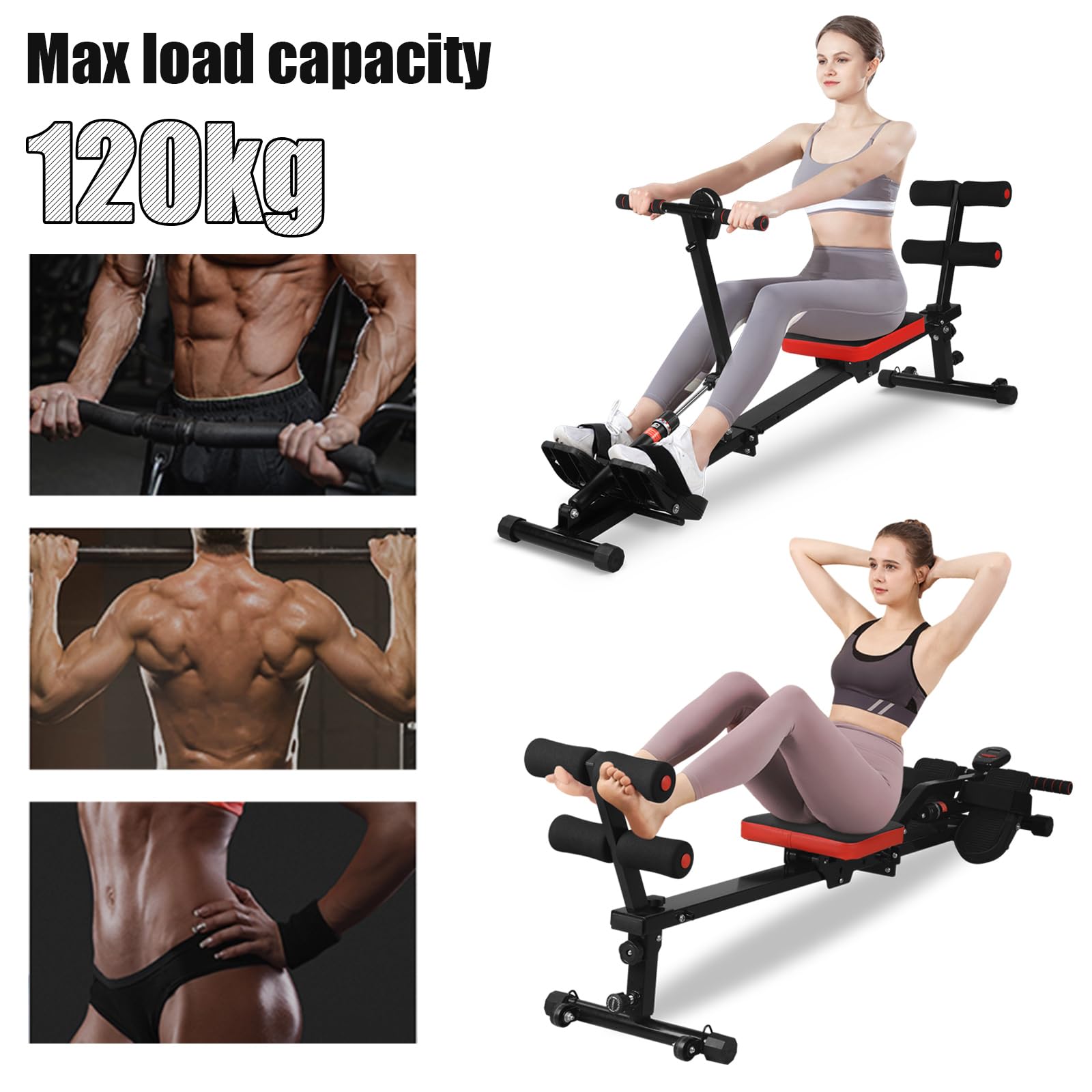Rudergerät für Zuhause, Klappbar Rudergerät mit 12 Widerstandsstufen, LCD Monitor für das Heimtraining, Max Belastung 120 kg (1)