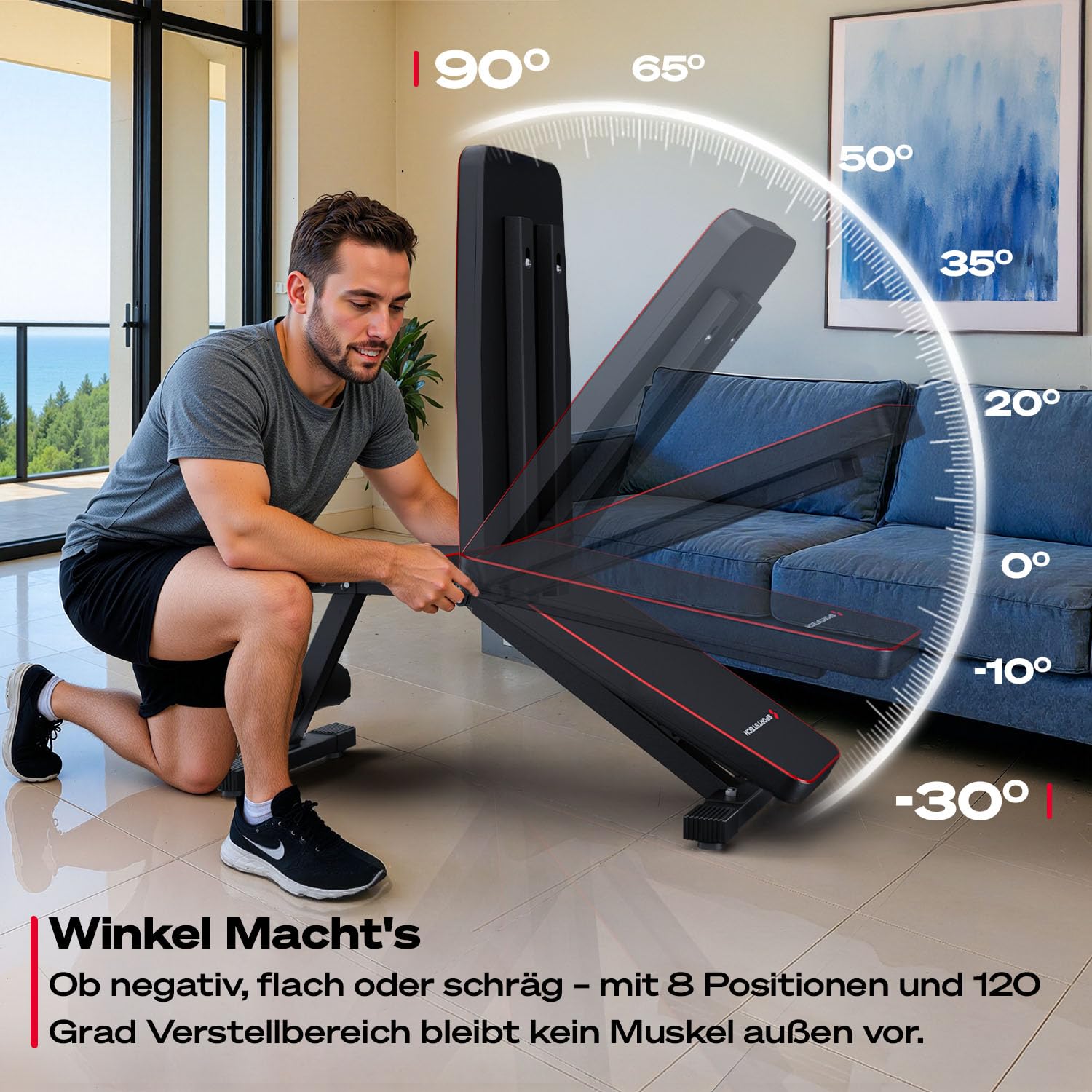 Sportstech BRT250 Hantelbank klappbar & verstellbar – Multifunktionale Fitnessbank für zuhause, 7 in 1 Schrägbank & Trainingsbank für Ganzkörpertraining, kompakt faltbar, bis 300 kg belastbar