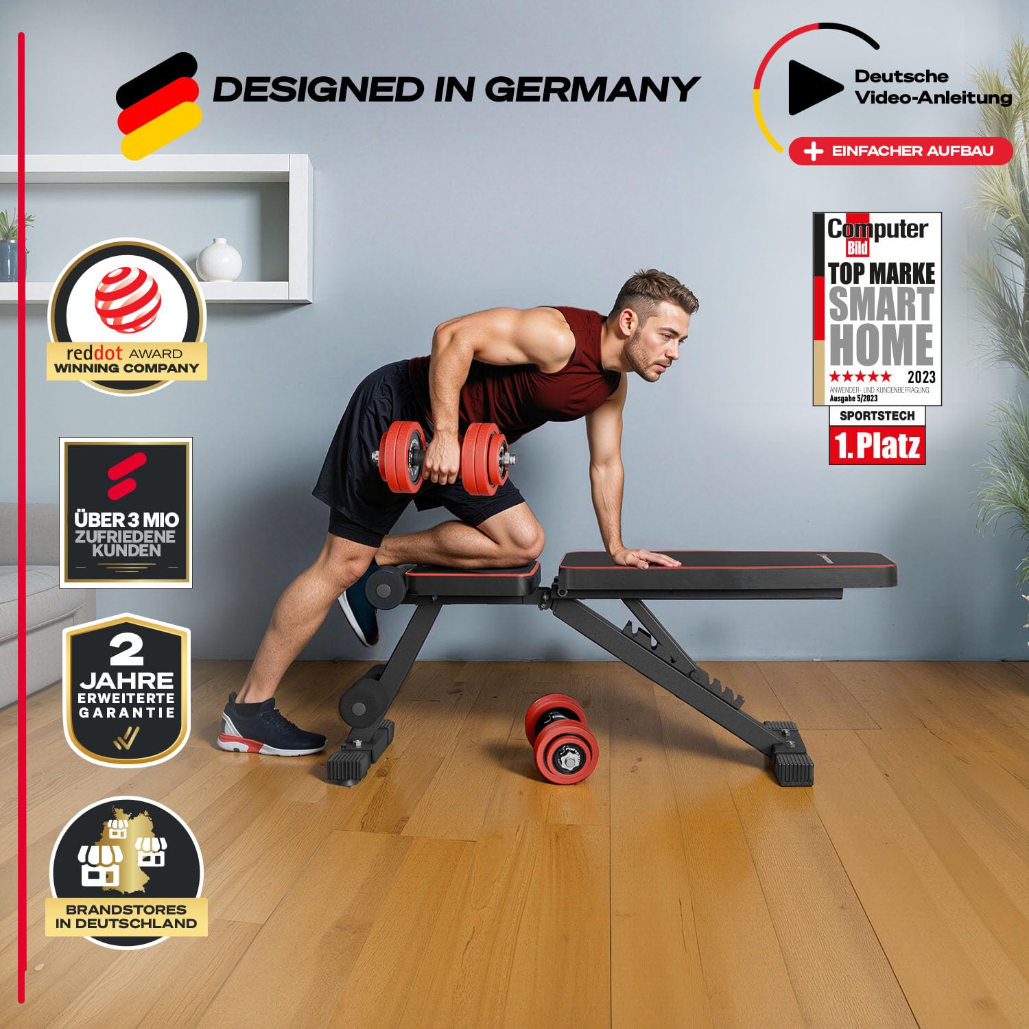 Sportstech BRT250 Hantelbank klappbar & verstellbar – Multifunktionale Fitnessbank für zuhause, 7 in 1 Schrägbank & Trainingsbank für Ganzkörpertraining, kompakt faltbar, bis 300 kg belastbar