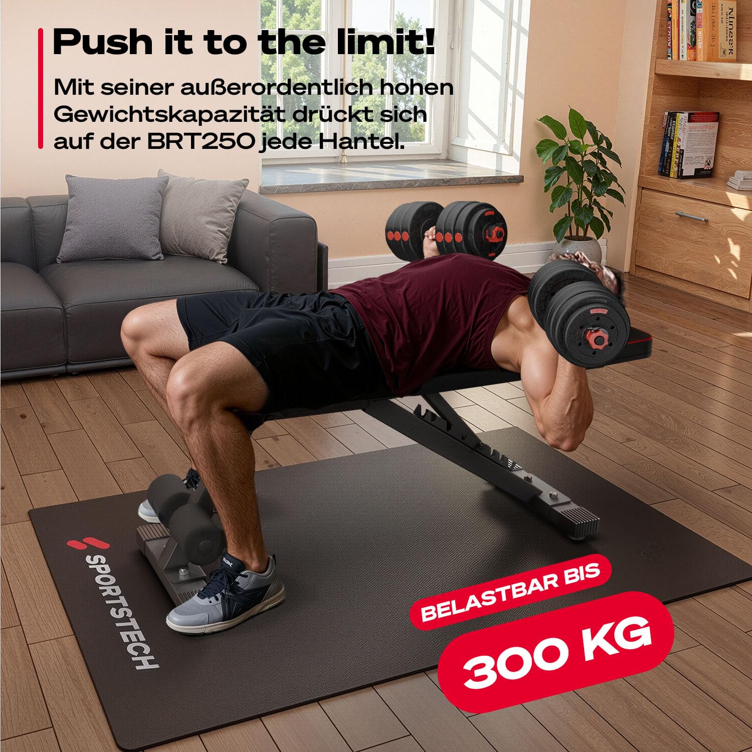 Sportstech BRT250 Hantelbank klappbar & verstellbar – Multifunktionale Fitnessbank für zuhause, 7 in 1 Schrägbank & Trainingsbank für Ganzkörpertraining, kompakt faltbar, bis 300 kg belastbar