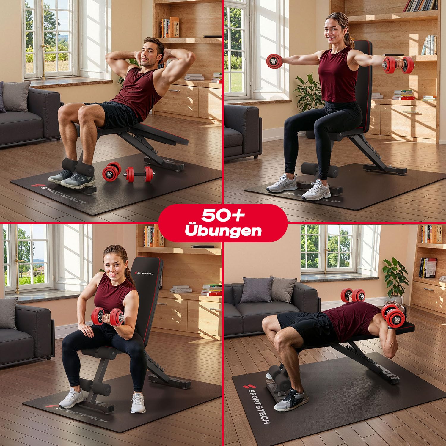 Sportstech BRT250 Hantelbank klappbar & verstellbar – Multifunktionale Fitnessbank für zuhause, 7 in 1 Schrägbank & Trainingsbank für Ganzkörpertraining, kompakt faltbar, bis 300 kg belastbar