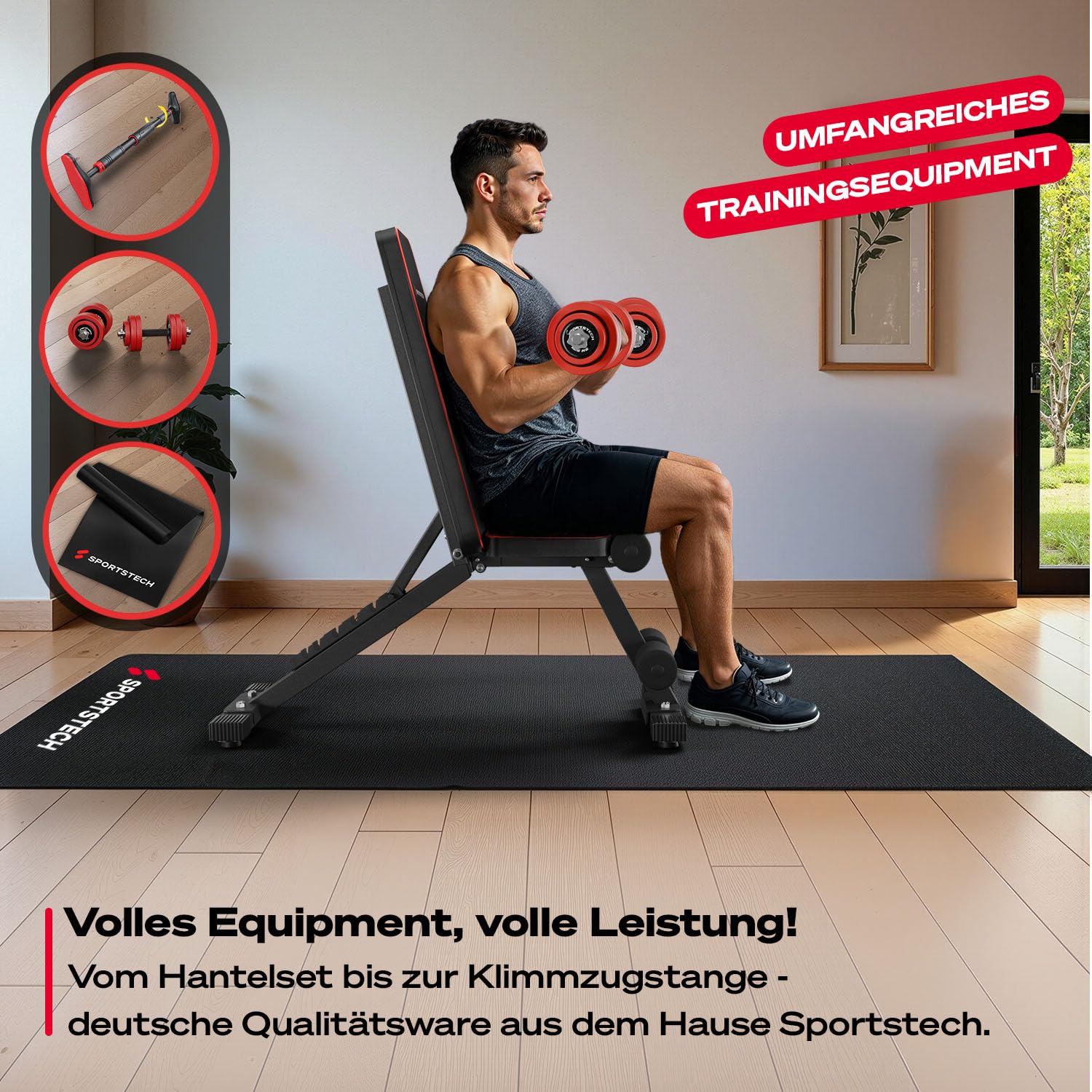Sportstech BRT250 Hantelbank klappbar & verstellbar – Multifunktionale Fitnessbank für zuhause, 7 in 1 Schrägbank & Trainingsbank für Ganzkörpertraining, kompakt faltbar, bis 300 kg belastbar