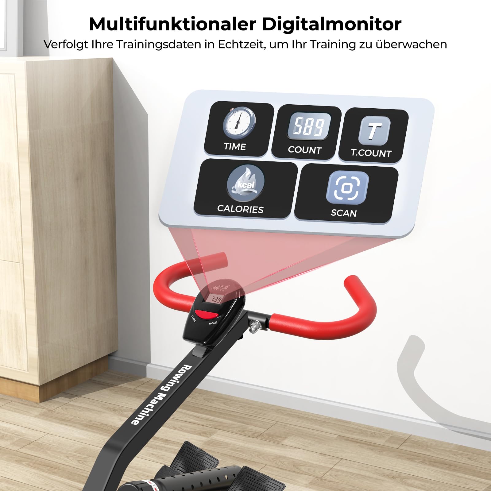 Rudergerät für Zuhause, Micyox Hydraulisches Fitness-Rudergerät mit 12 Widerstandsstufen, Multifunktionaler Rückenlehne, Rudermaschine Trainingsgerät für das Ganzkörpertraining
