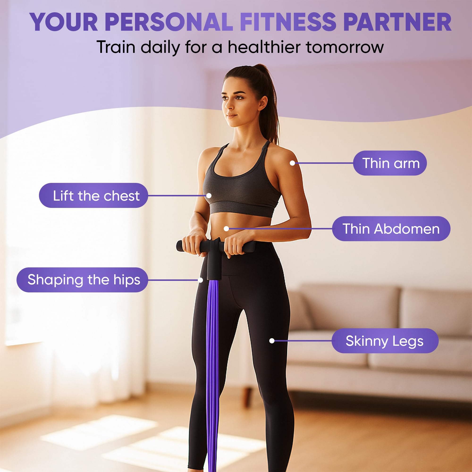Bauchtrainer, Sit-Up Trainingsgeräte Bodybuilding Expander Ganzkörpertrainer für Zuhause 6 Tubes Elastische Zugseil Multifunktions-Leg-Exerciser für Fitness Abnehmen Training Yoga